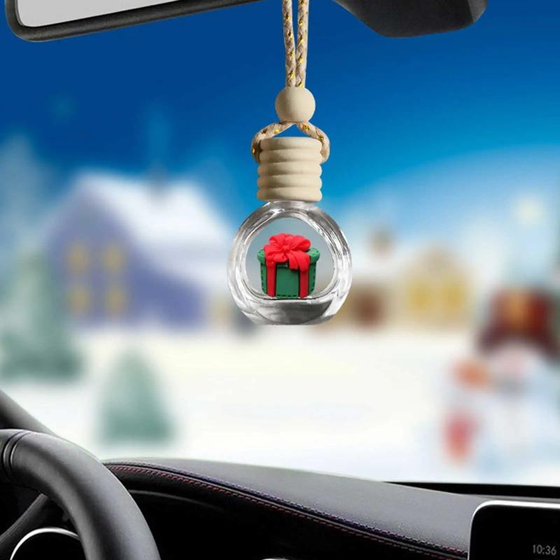 Santa Claus Car Perfume Pendant Aromatherapy Christmas Gift Ornaments Glass Empty Bottle Refill Diffuser Festive Car Decor Free Gift Included