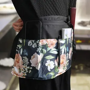 3pockets Waterproof Floral Half Apron, Adjustable Waist for Cooking Gardening Crafting, Ideal for Home Kitchen Use