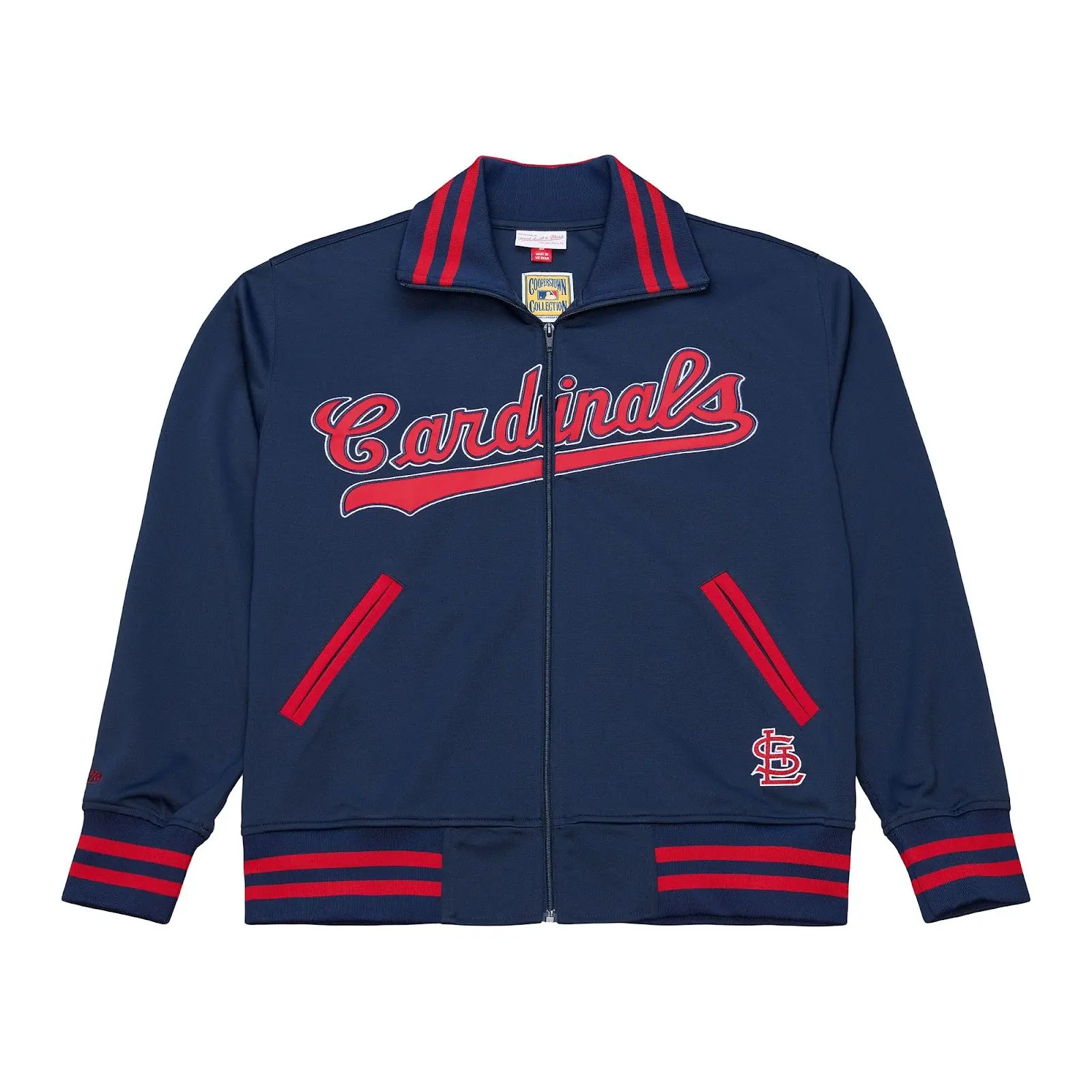 St. Louis Cardinals Navy Playoff Win Full-Zip Jacket MLB Throwback Outerwear Vintage Fan Gear Mitchell & Ness