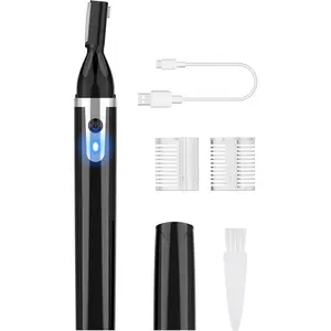 Eyebrow Trimmer Electric Eyebrow Razor for Men, Rechargeable Facial Hair Shaver Painless Detail Trimmer with Rinseable Blade for Face Beard Neck (Black)
