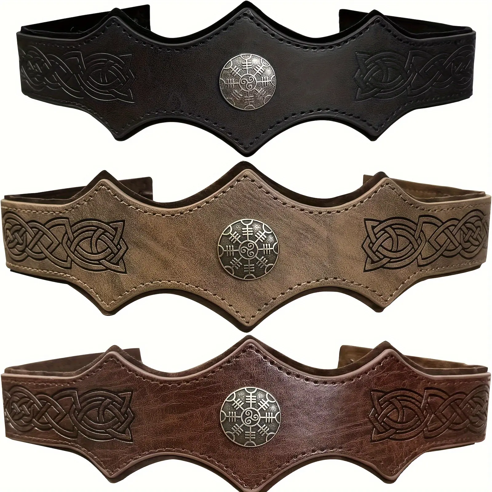 Men's Funky Medieval Embossed Synthetic PU Leather Adjustable Headband - Retro Renaissance Cosplay Costume Fashion Hair Accessory, Black A