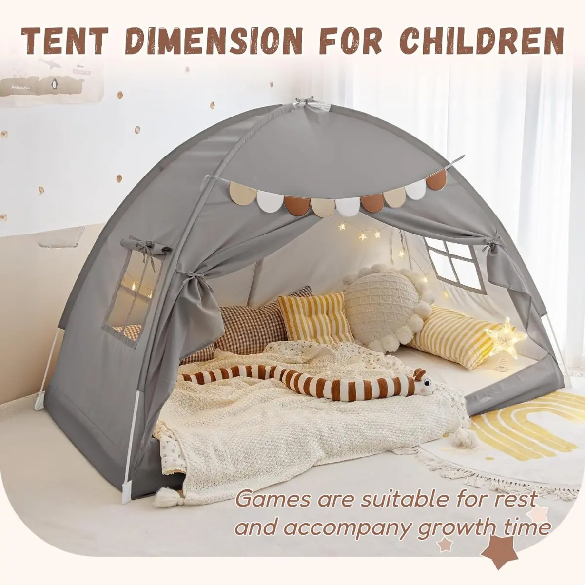 Kids Bed Tent Privacy Sleeping Tent, Breathable Lightweight Play Tent with Easy Setup, Portable Indoor Sleep Canopy House for Toddlers Boys Girls Bedroom Nap Time Playtime