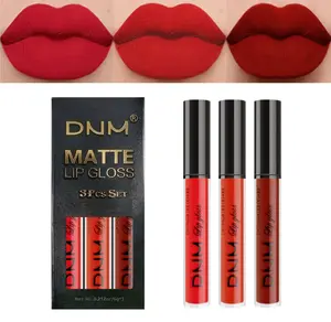 3Pcs Dark Ruby Fire Red Matte Liquid Lipstick Lip Stain Lipgloss sets for Women 24 Hour Red Matte Lipstick Long Lasting Smudge Proof