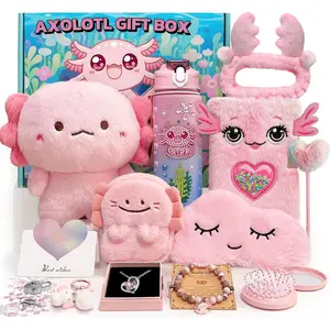 Gifts for Girls with Plush Toy DIY Diamond Water Bottle Furry Keychain Purse Notebook Pen Eyemask Headband Stone Bracelet Necklace Comb, Birthday Gift for Girl 4 5 6 7 8+ Years Old