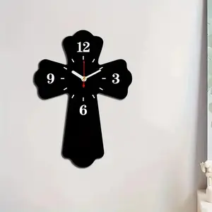 1pc special-shaped clock, cross-shaped creative wall clock, simple cross design wall clock, silent quartz special-shaped wooden clock, suitable for bedroom, living room, office, kitchen and bathroom