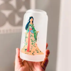 Princess Glass can, Mulan Magical Iced Coffee Glass with Lid and Straw, Matcha Princess Cup, small gift ideas, mothers day gift ideas, spring gifts, gifts for her, spring glass , coffee , gifts for coffee lovers Classic Drinkware Beverage Tumblers