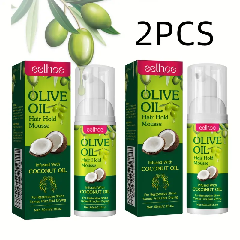 2 bottles * 2.03 ounces of olive oil hair styling mousse, used for hair care and curly hair protection, long-lasting anti frizz styling, curling styling, Curly Hair Products