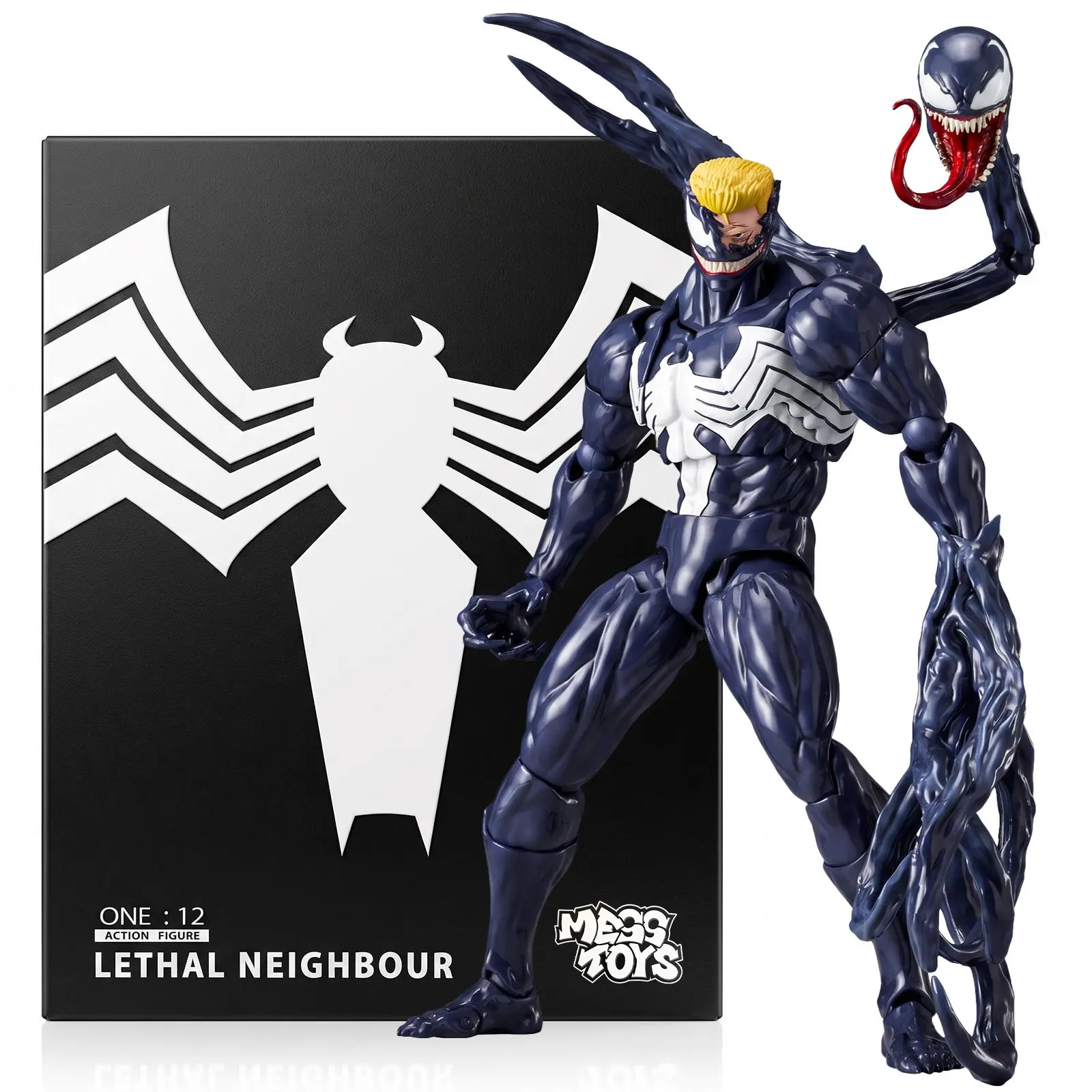Marvel Venom (Eddie Brock) 1:12 Action Figure, 7.4-Inch Articulated Symbiote Collectible with Alternate Heads, Hands, Tendrils & Display Stand