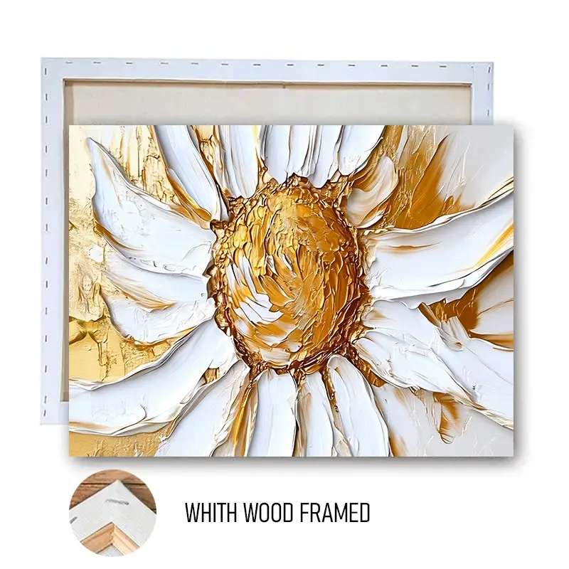 1pcs FRAMED Modern Minimalist Golden Sunflower Canvas Wall Art with Solid Wood Frame Living Room Dining Room Home Decorative Painting Ready to Hang Multiple Sizes Available Home Decor
