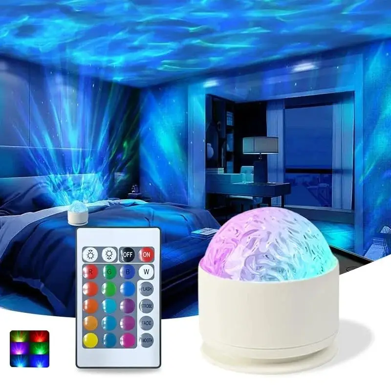 Aurora 3D Water Ripple Projector Lamp, Scene‑Ocean‑Wave Round LED Night Light, 16‑Color Adjustable Lamp with Control, Romantic Relaxing Ambient Lighting for Indoor & Back‑to‑School Dorm Decor