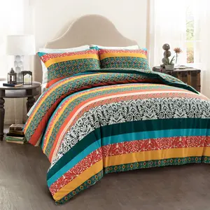Lush Decor Boho Stripe Cotton Reversible Duvet Cover Set Twin XL Full Queen King Sizes OEKO-TEX Certified Machine Washable Beddingsets
