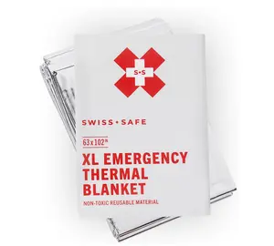Swiss Safe Emergency Mylar Thermal Blankets + Bonus Space Blanket - Compact & Insulated for Cold Weather - Designed for NASA, Outdoor Camping, Survival, First Aid Car Kit - Silver, 4 Pack, XL