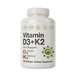 Vitamin D3 10,000 IU +K2 MK7 200 mcg,Infused with Virgin Coconut Oil,250 Soft gels,Double Strength Vitamin D & K,Promotes Heart, Bone & Teeth Health -Very Easy to Swallow