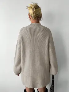 Women Oversized Turtleneck Ribbed Knit Long Sleeve Pullover Sweater 2026 Fall Winter Basic Casual Solid Color Drop Shoulder Cozy Fashion Knitwear