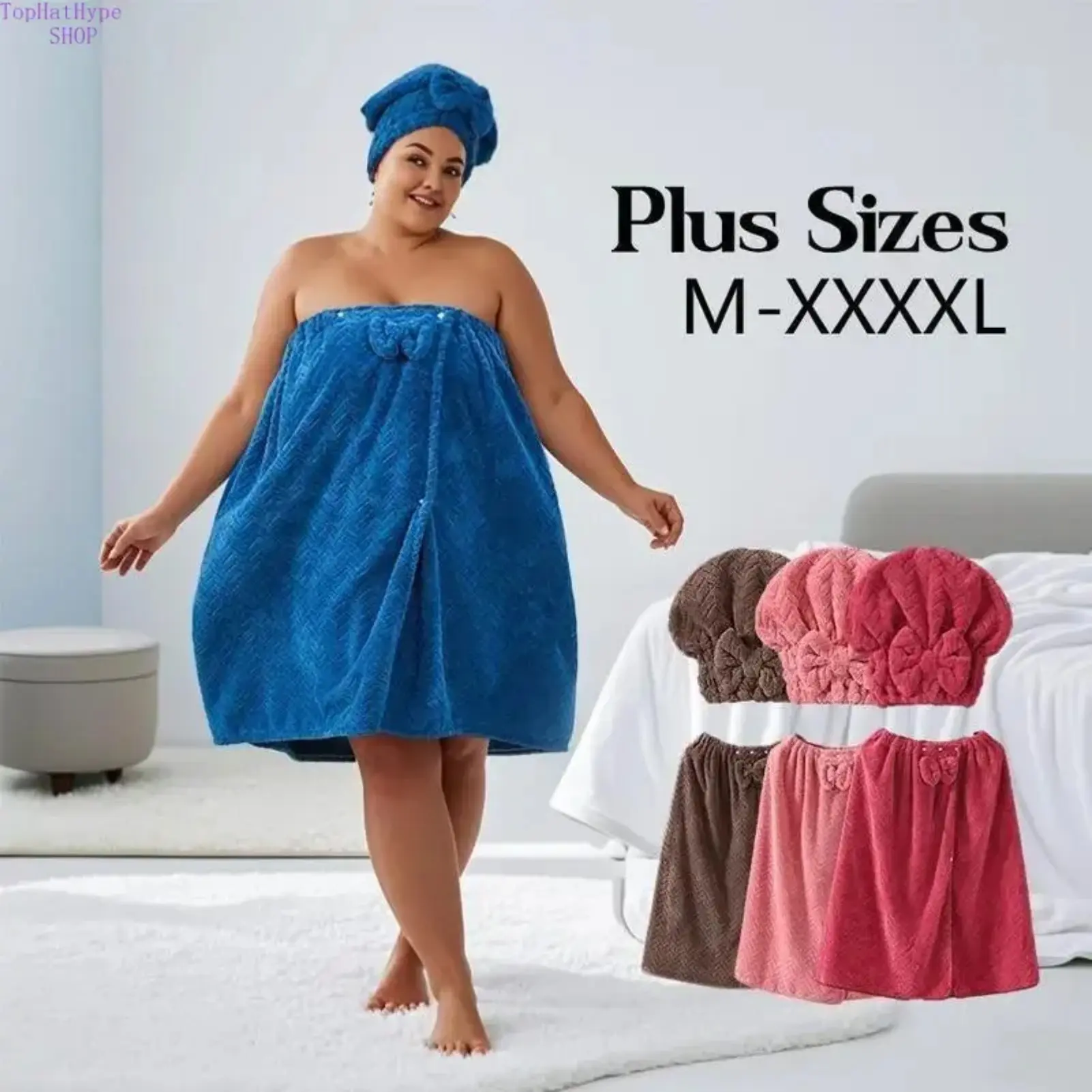 Women's Plus Size Bath Wrap Set, 2-Piece Basic Sleeveless Soft Towel Wrap with an Adjustable Strap and Shower Cap for Spa & Home, Sauna, Loungewear, Minimalist, Bath Skirt, Thickened, Adults, Travel, Body Wrap