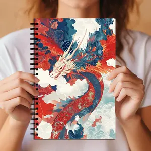 Japanese Dragon Spiral Notebook, and Blue Aesthetic, Cool Fantasy Art Journal, Travel Diary Notebook, Ideal for School, Work, Travel, Perfect Gift for Dragon Lovers