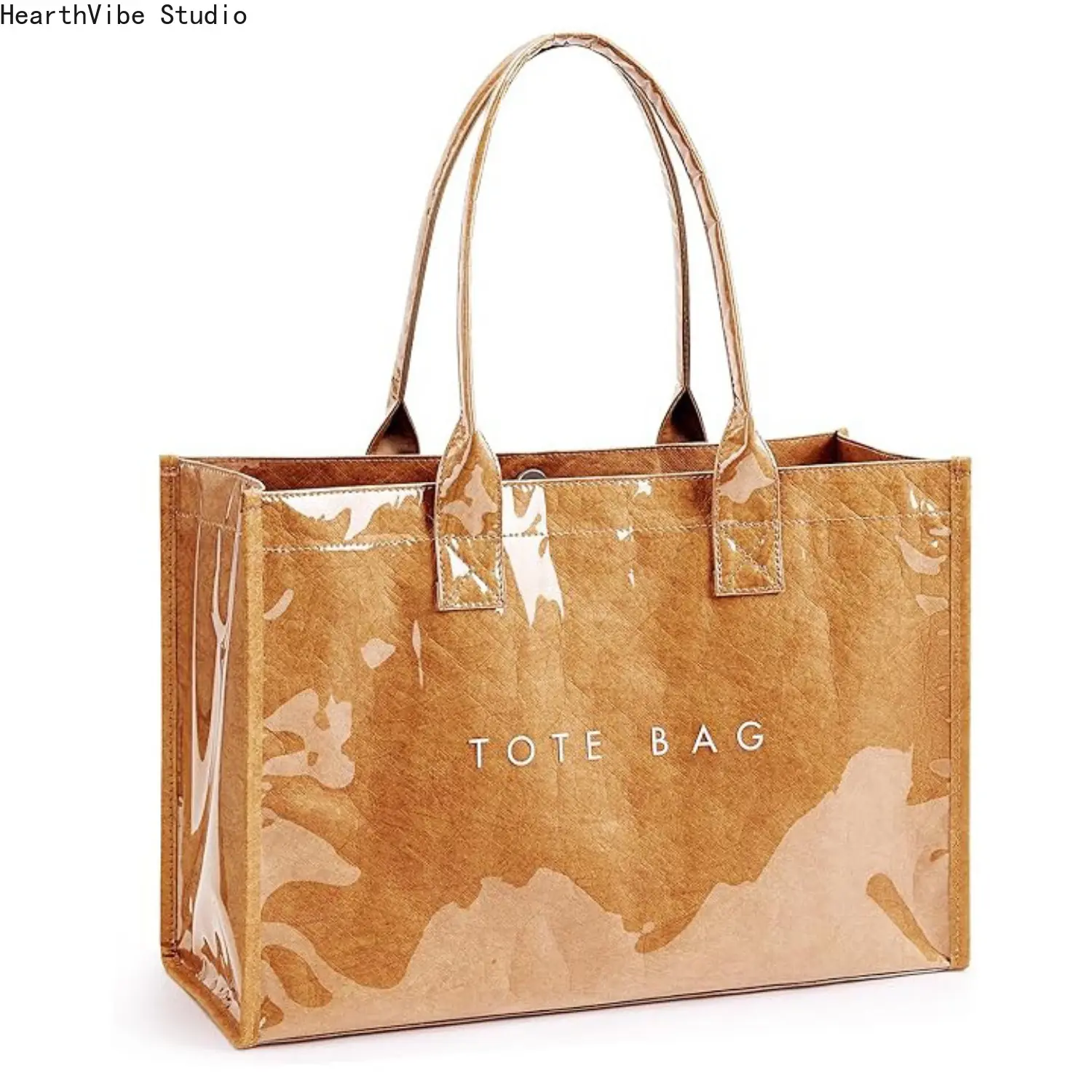 Retro Paper Tote Bag for Women, Large Capacity Waterproof Clear PVC Layer Shoulder Bag, Trendy Aesthetic Reusable Shopping Bag for Travel & Beach