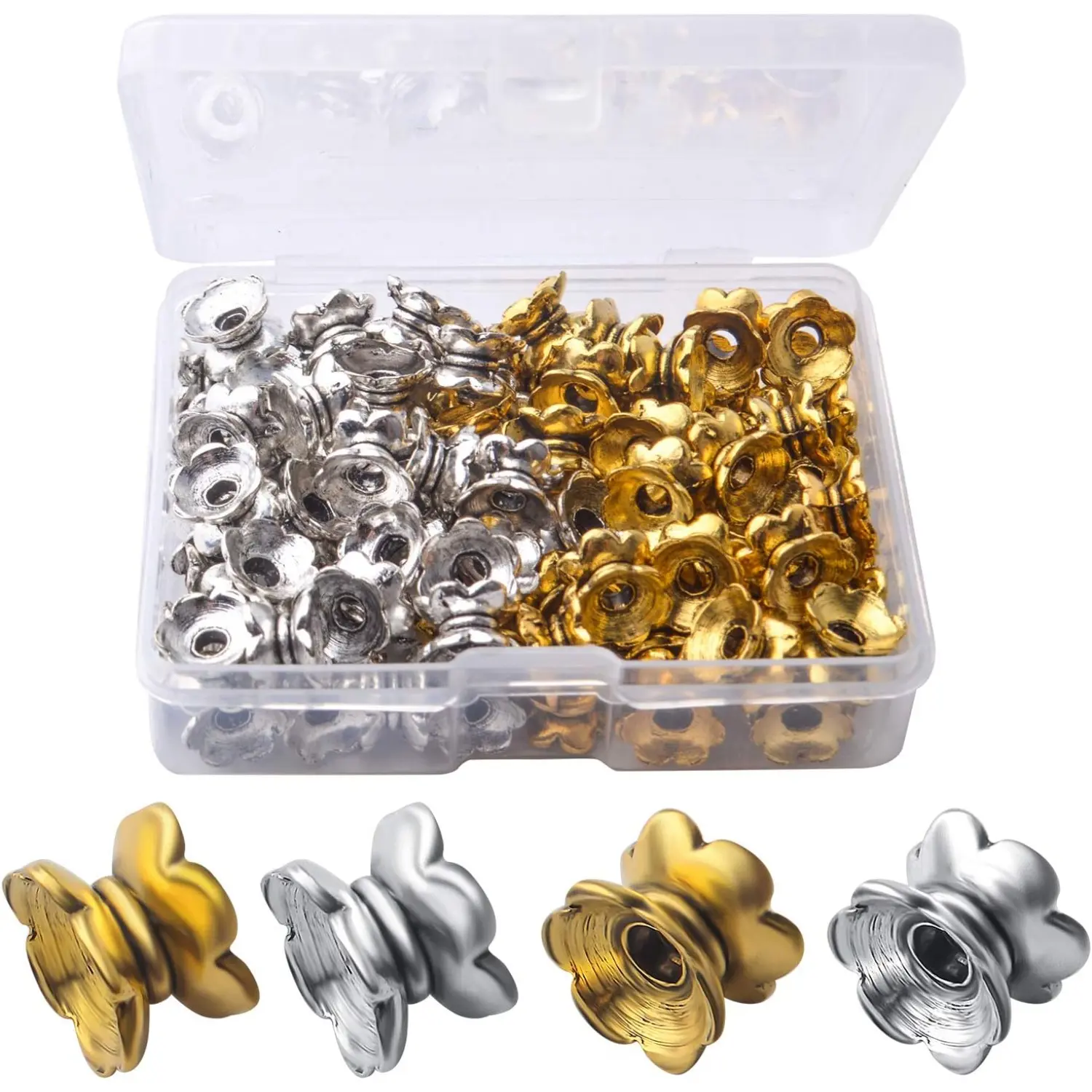 100pcs Alloy Tibetan Style Double Bead Caps Flower Bead End Caps with Box for Bracelet, Necklace DIY Jewelry Making Supplies