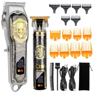 Hair Clippers for Men T-Blade Trimmer Set Professional Cordless Rechargeable Barber Hair Clippers with LED Display Black LCD Comfort Cutting Lengths Powerful Motor Springtok Battery Split End Trimmer Barber Equipment