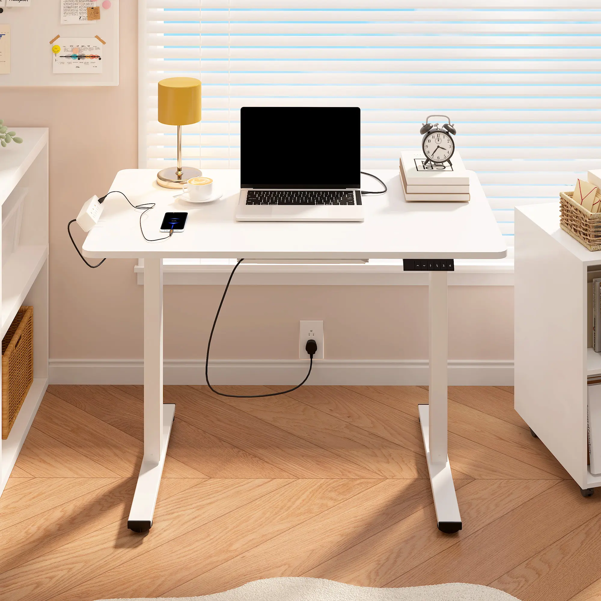 FLEXISPOT Electric Height-Adjustable Standing Desk with Whole-Piece Desktop Desk Clamp Power Strip & Integrated Cable Management Wood Workstation, Sit Stand Desk, Adjustable Desk Mount