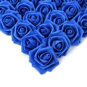 Artificial Flowers Roses Heads, 100 Count Faux Flowers Real Looking Blue Foam Roses Perfect for DIY Crafts Wedding Bouquets Arrangements Party Home Decorations
