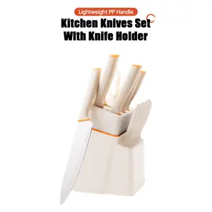 Knife set, 15-piece kitchen knife set, with a sharpener,  stainless steel knife set, rust-resistant coating, dishwasher safe, elegant beige knife block set, Valentine's Day gift Self-Sharpening Craftsmanship