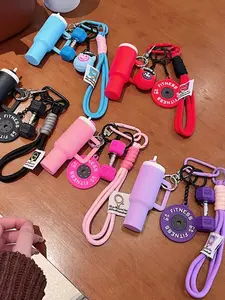 Fitness Style Mini Water Bottle Keychain: Trendy Sports Style With Dumbbell And Barbell Design, Portable For On-The-Go Hydration, Suitable For Fitness Enthusiasts/Trendy Toy Lovers, Dual-Purpose As Keychain Or Backpack Charm, Trendy Cute Keychain