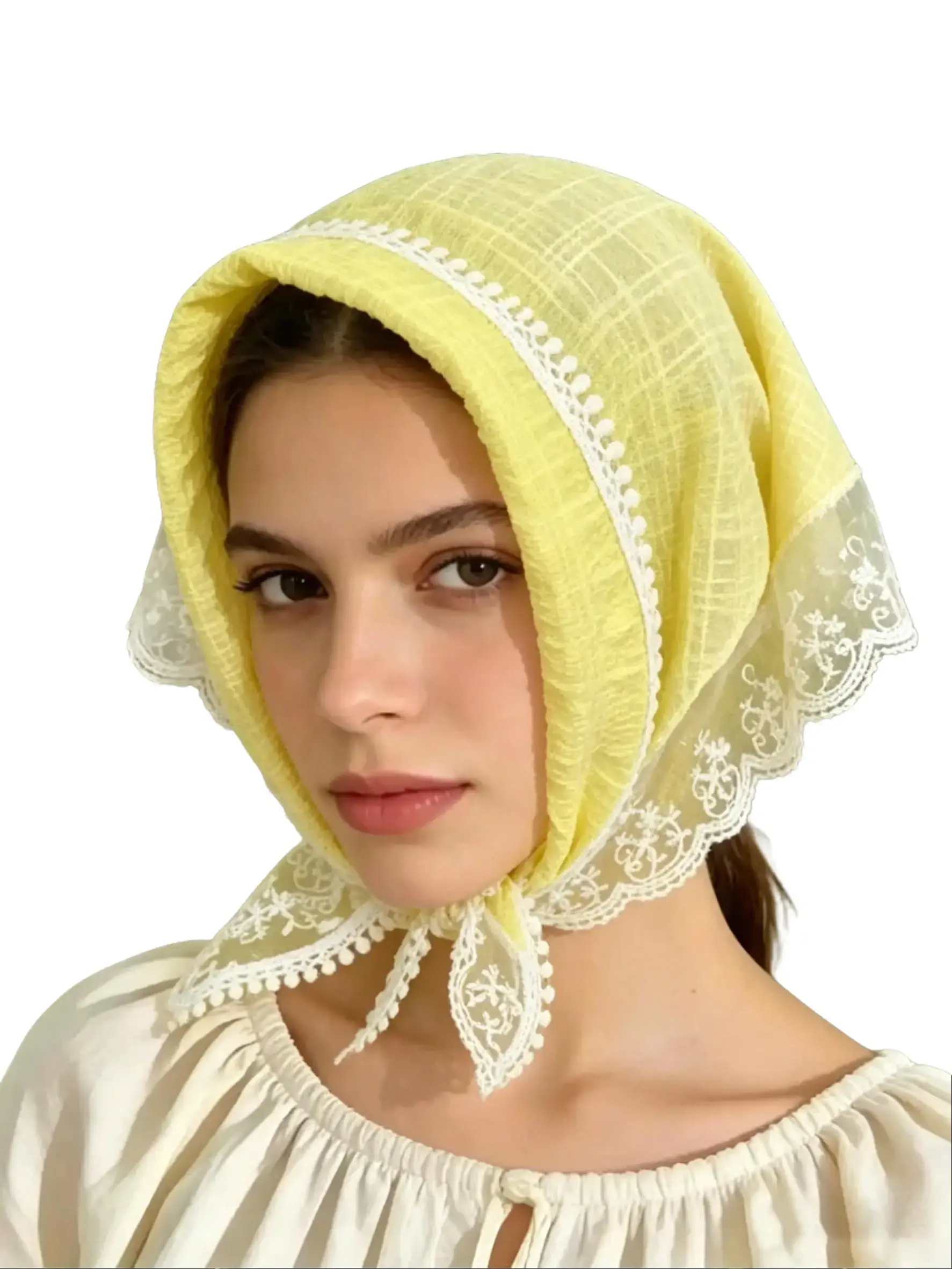 Women's Summer Lace Bandana, Vintage French Head Veil, Bohemian Pastoral Hair Scarf for Shooting
