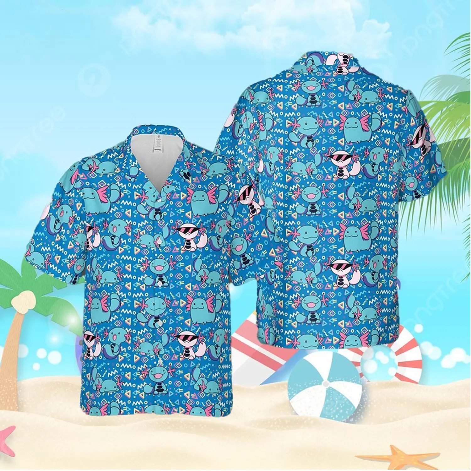 Wooper Pokemon Shirt Summer Gift Hawaiian Shirt Wooper Button down Shirt Short Sleeve HAWAIIAN Shirt Print Summer Vacation Cool Short Sleeve Aloha, Hawaiian Shirt for men Casual