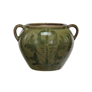 Hand Painted Green Urn Pot