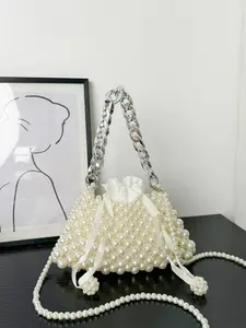 Sweet Pearl Crossbody Bag, New Fashion Elegant High-Profile Lady Fan Beaded Handbag, All Seasons Stylish Accessory