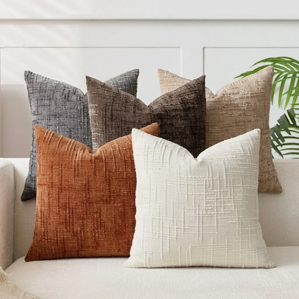 2-Pack 18x18 in Solid Chenille Pillow Covers, Cozy Woven Texture Couch Cushion Covers for Sofa, Farmhouse Rustic Style Decorative Cushion Shells, Living Room Decor Home Supplies