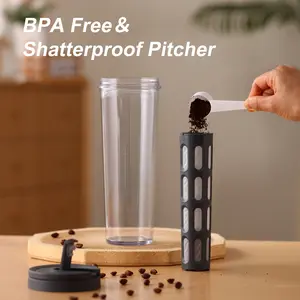 Cold Brew Coffee Maker with Black Lid Airtight Pitcher Ice Tea Homemade Fruit Drinks Container Glass Stainless Steel Mesh Filter