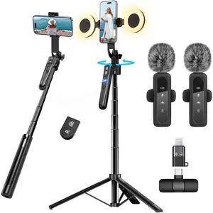 Content Creator Vlogging Kit for iPhone/Android,70-inch Auto Face Tracking Tripod for iPhone with Light and Wireless Microphones,TikTok/YouTube Starter Kit