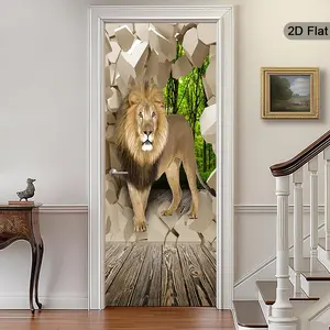 2D Lion Door Stickers, Jungle Spirit Decorative Stickers, Bold Design Poster Stickers, Dynamic Art Wall Decals for Home, Bedroom, Living Room, Office