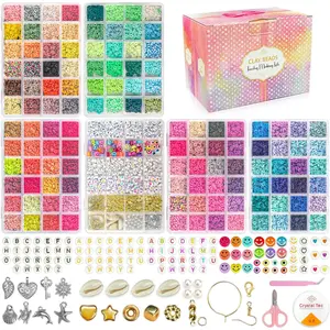 20000 count Clay Beads Kit with 120-Colors 6 Boxes Flat Preppy Polymer Heishi Beads with Pendant Charms Crafts Accessories, Friendship Bracelet Making Kit Crafts Supplies Kit  for Adults