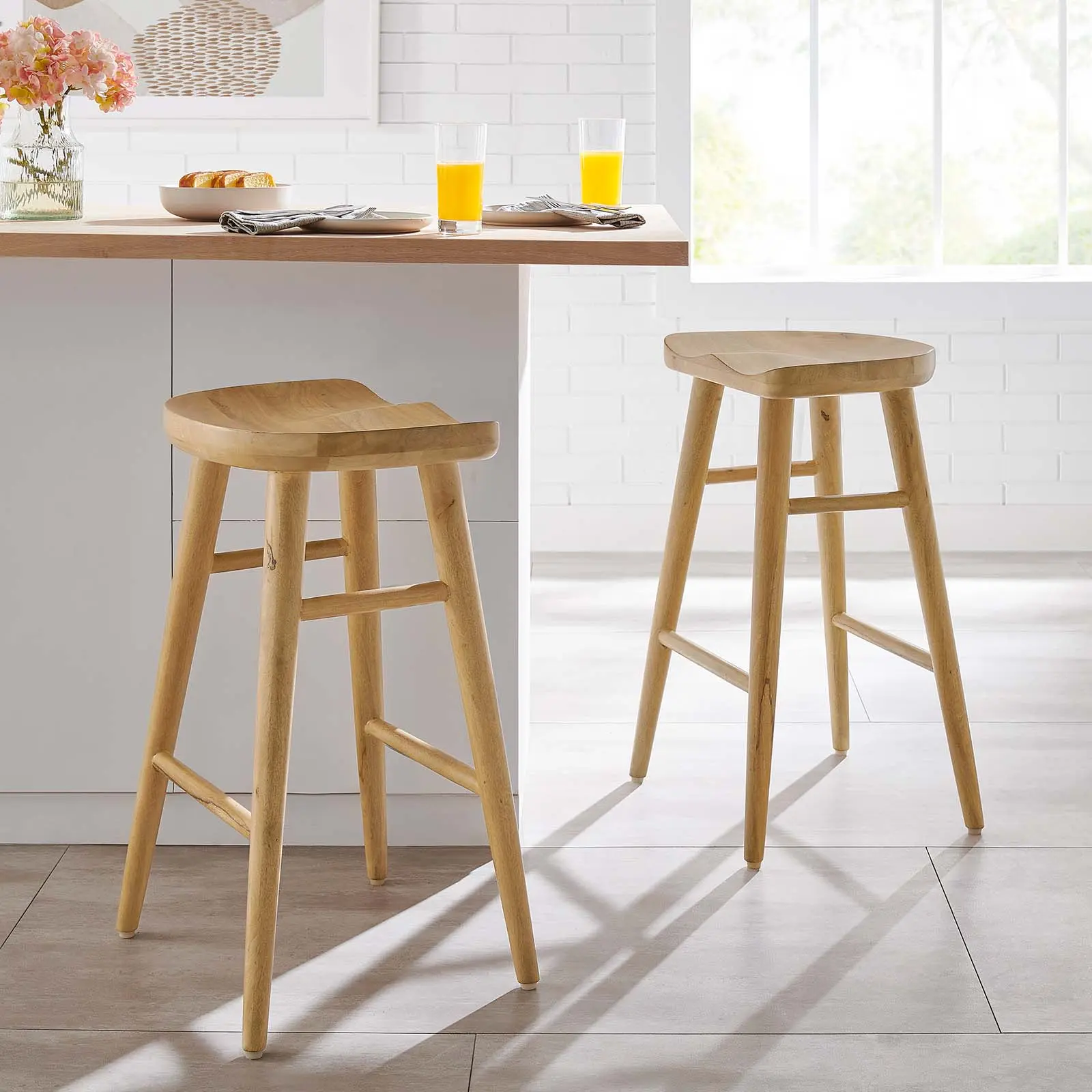 Modway Saville Backless Wood Counter Stools - Set of 2 in Oak