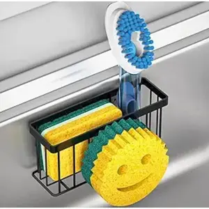 Sponge Holder Smiley Face, Sink Caddy for Kitchen Sink, Sink Organizer Sponge Holder with 2 PCS Suction Cups/1 PCS Adhesive Strips Racks