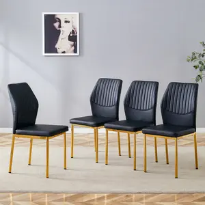 4Pcs Black Gold PU Leather Dining Chairs Set Ergonomic High Back 36.7'' for Kitchen Living Room Dining Room Apartment - Gold Legs
