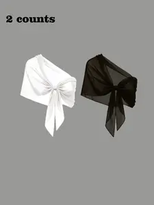 Summer New American Style Plain Ribbon Skirt, Mesh Fabric, Loose-Fitting Mini Skirt, Casual Beachwear, Multi-Use for Vacation and Travel