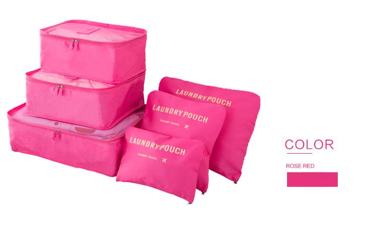 6pcs/set Men and Women Luggage Travel Bags Packing Cubes Organizer Fashion Double Zipper Waterproof Polyester Bag
