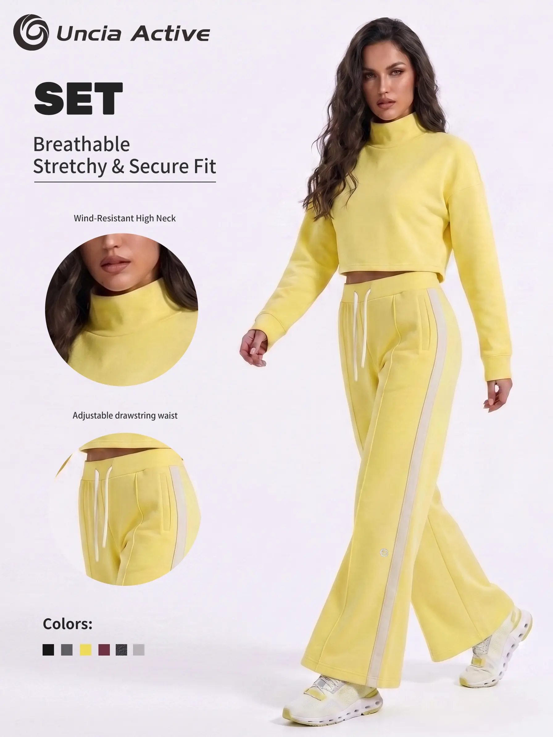 Women's High Elastic Fuzzy-Lined Side Stripe Wide Leg Sweatpants, for Daily Sports Wear (Sports & Outdoor Clothing)