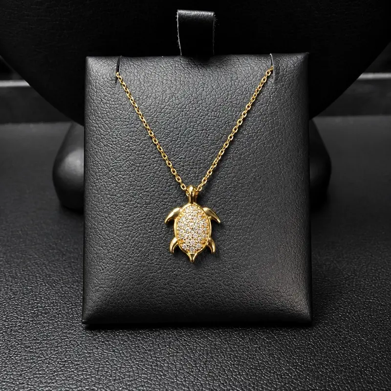 Elegant Gold Turtle Pendant Necklace with Sparkling Stones for Women's Fashion Jewelry
