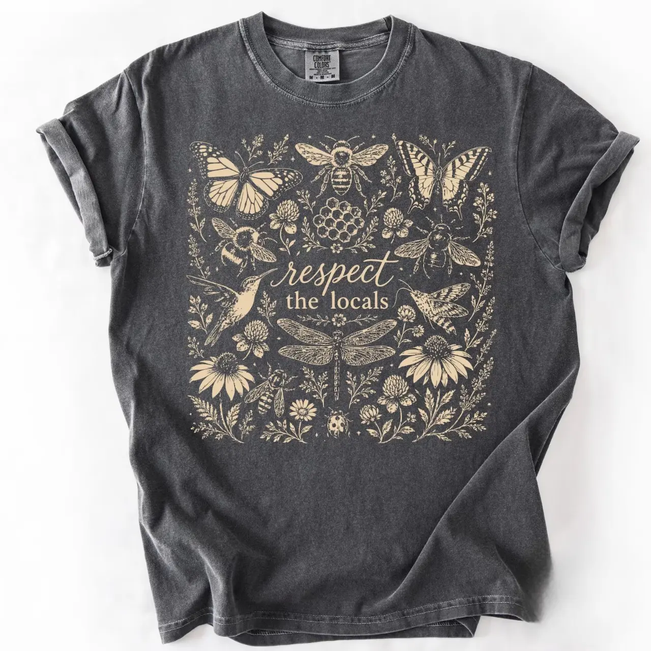 Comfort Colors Respect The Locals Tshirt, Save The Bees Tee, Pollinator Gift, Nature Lover Tee, Butterfly Lover Gift, Gardener Tee Gift