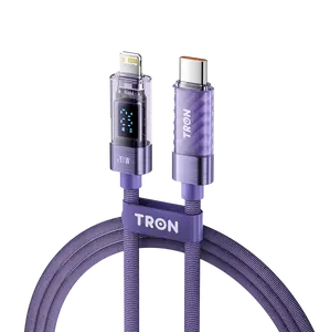 20W USB-C to Lightning Transparent Cable | Digital Display | 5FT | Purple