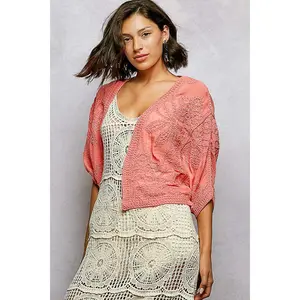 POL Neon Peach Crochet Cardigan