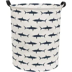 Kids Collapsible Canvas Shark Laundry Hamper Storage Basket Toy Organizer for Boys Room Decor Nursery