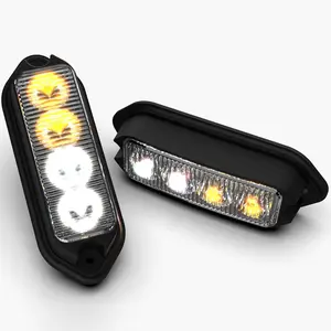 Amber White LED Strobe Lights 4-LED Sync Feature Aluminum Thick Style Surface Mount Emergency Flashing Warning Lights for Trucks Ambulance Motorcycle Cars