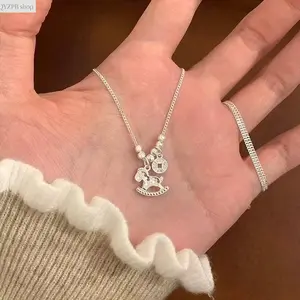 925 Silver Plated Ice-Style Trojan Horse Necklace for Women | Y2K Aesthetic Luxury Pendant Necklace Light Luxury Sparkle Jewelry for Daily Wear, Party Outfit & Gift for Her