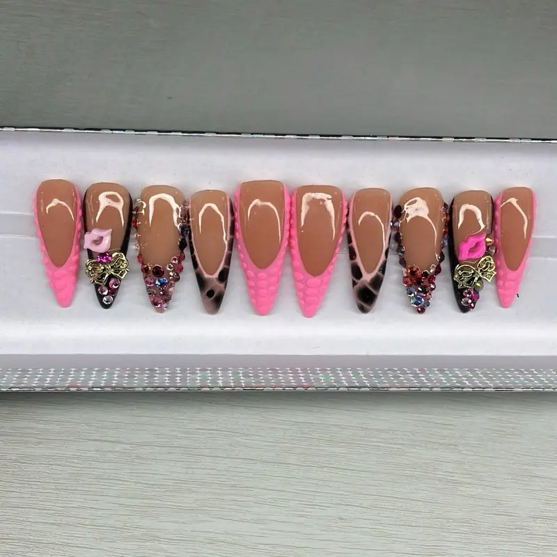 Croc print & bling Design Acrylic Press Ons - High Quality